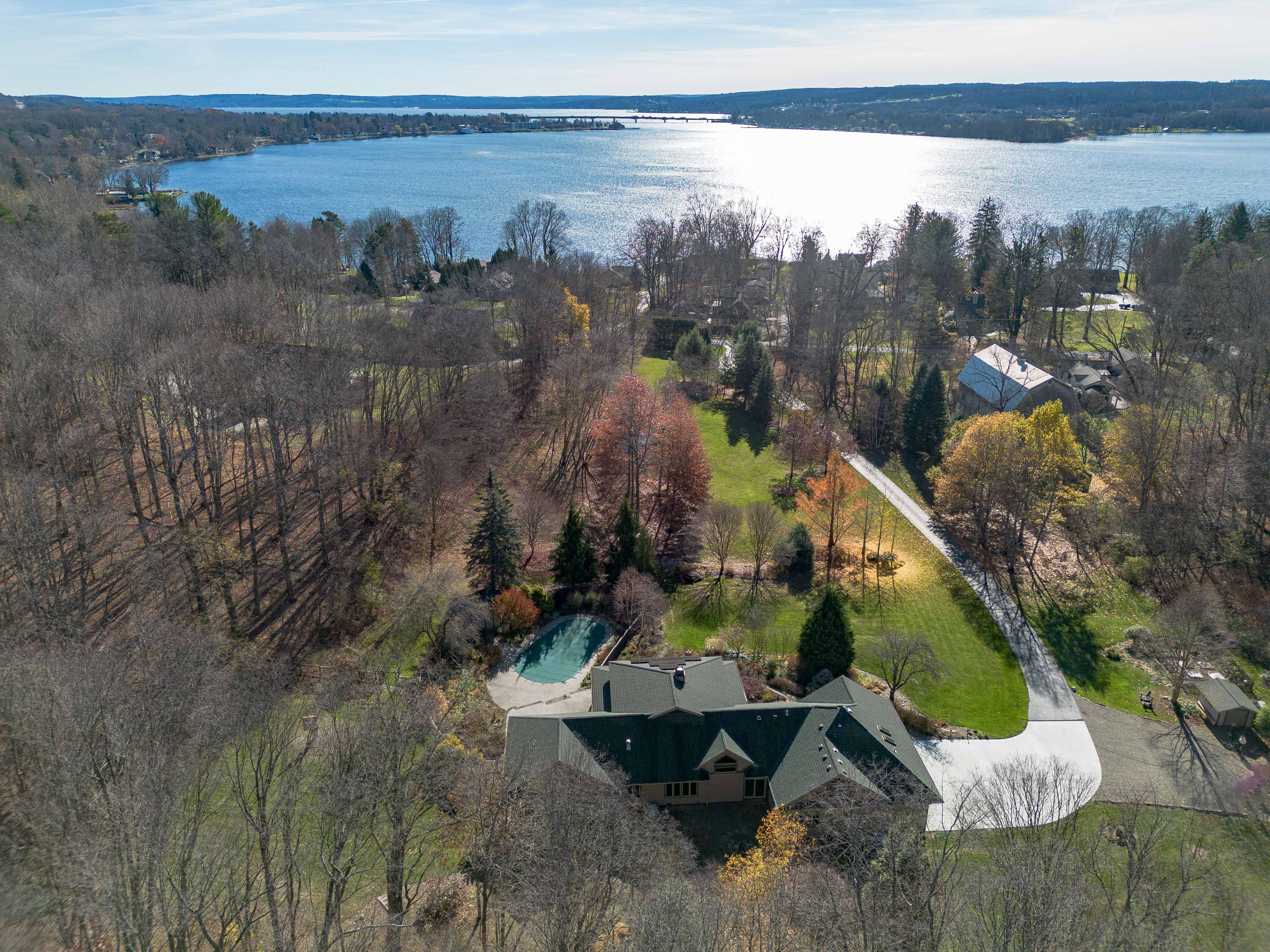 Chautauqua Lake waterfront view — Adirondack chairs on dock, Tiffany Borst real estate